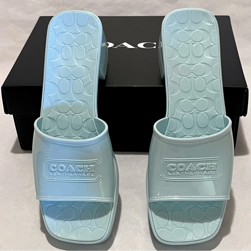 Coach Scarlett Rubber Block Heel Sandals Size 10 Sea Mist (Green/Blue) - Picture 4 of 12
